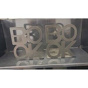 “BOOK” Character Shape-Book Stand Black Metal Bookends Read Library Decoration